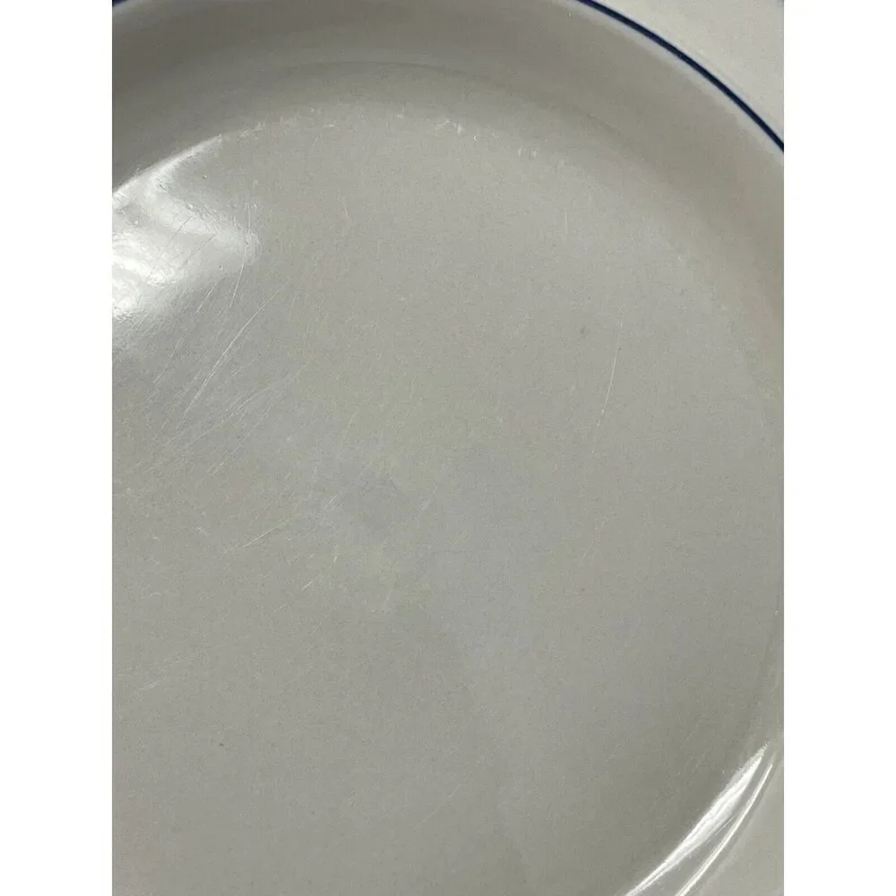 Arabia Finland Saimaa White Blue Rim Vintage 1980's Stoneware Dinner Plate 10